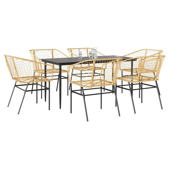 Ensemble à manger jardin 7pcs marron rpoly otin verre