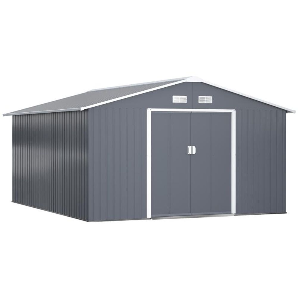Grand abri de jardin acier extérieur kit fondation portes coulissantes 340x386x200cm gris - comfortxl outdoor living