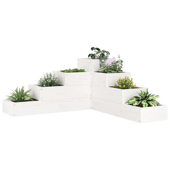 Jardinière d'angle 4 niveaux en bois de pin blanc pour terrasse