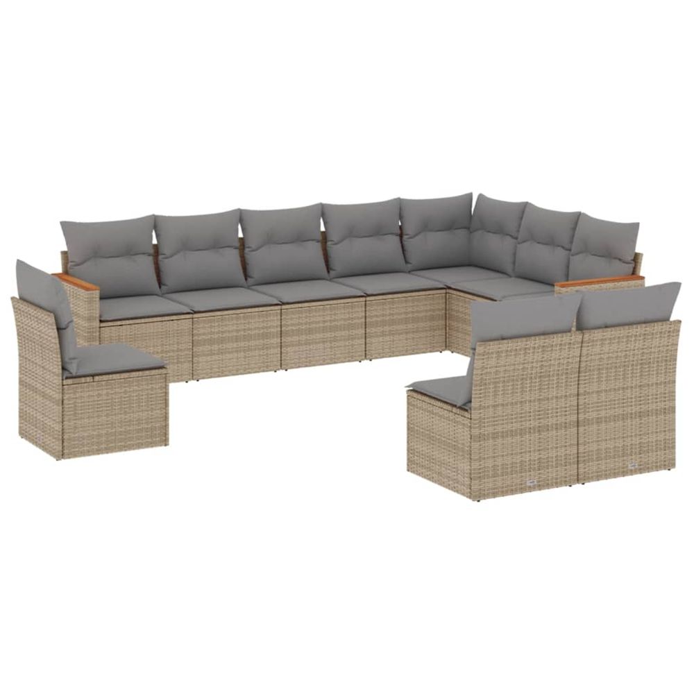 Salon de jardin et coussins 10 pcs mélange beige résine tressée