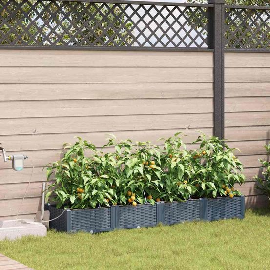 Jardinière rectangulaire acier avec irrigation pour jardin terrasse gris 160x40x22 cm