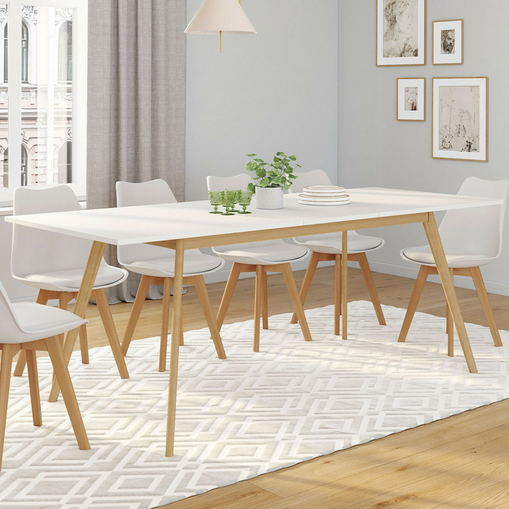 Table scandinave extensible rectangle inga 6-10 personnes blanche 160-200 cm