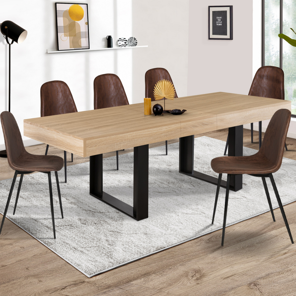 Table à manger extensible rectangle phoenix 4-8 personnes bois et noir 160-200 cm