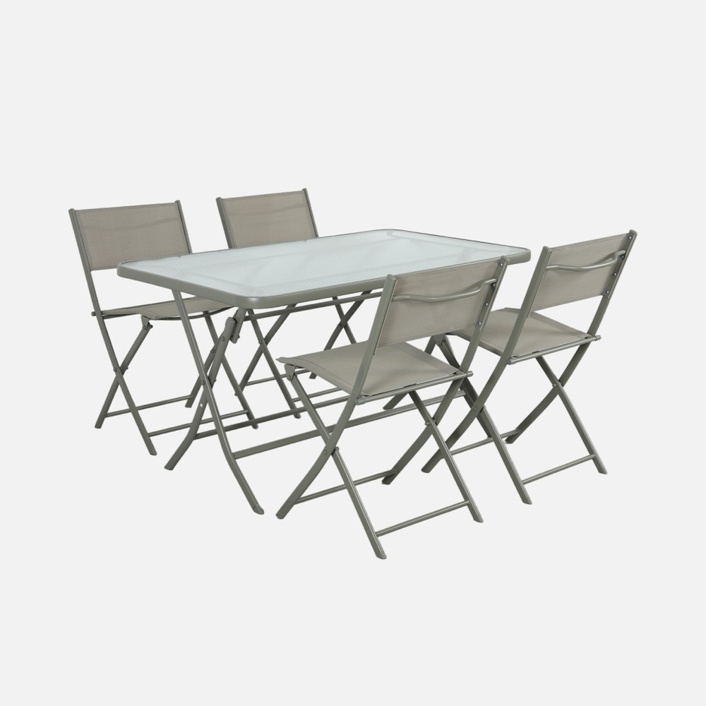 Table de jardin pliante acier + 4 assises textilène - ancona