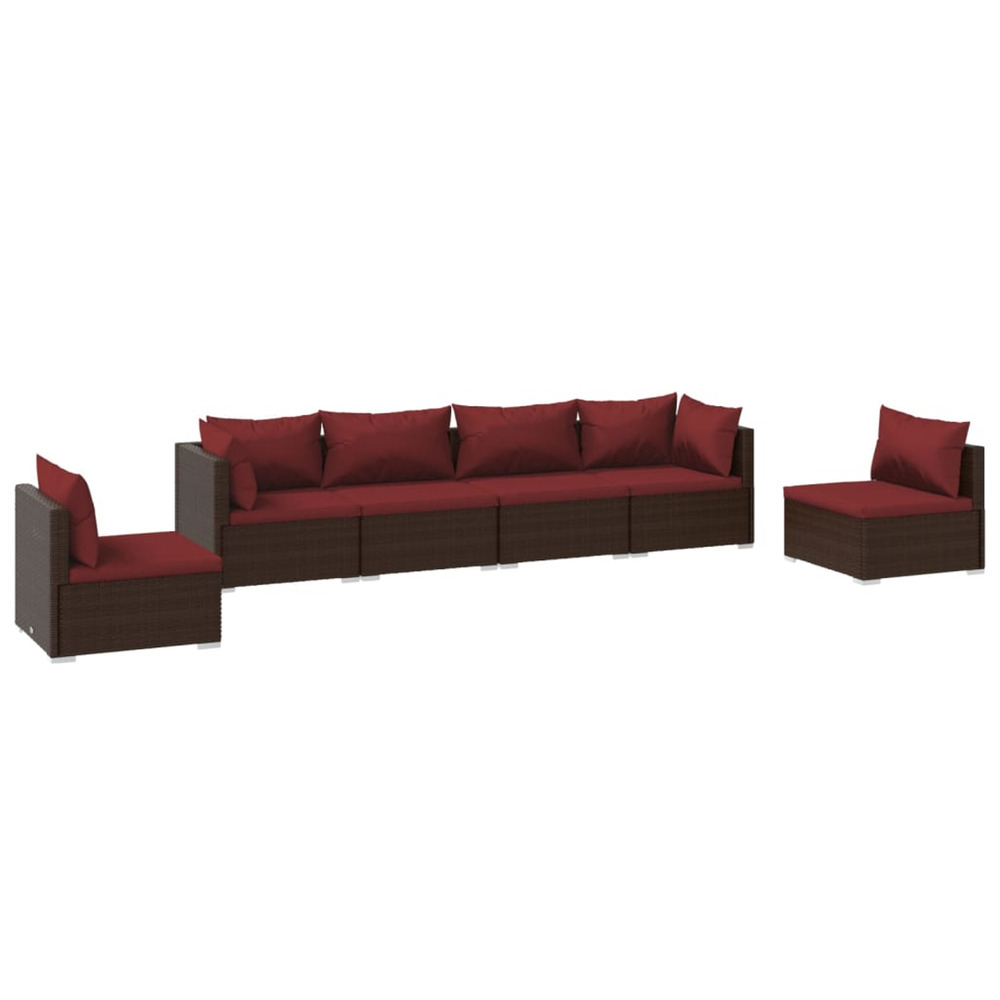 Salon de jardin 6 pcs avec coussins résine tressée marron