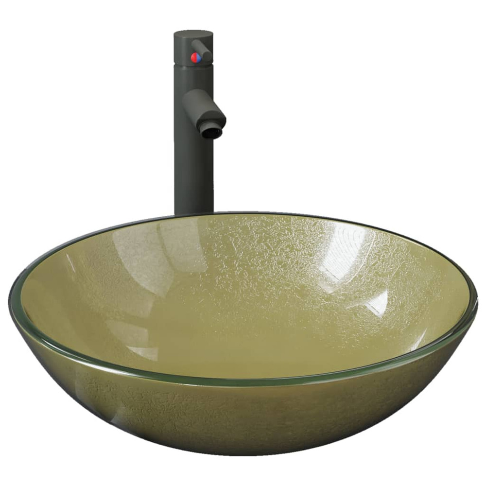 Lavabo de bain avec robinet et drain à poussoir verre trempé