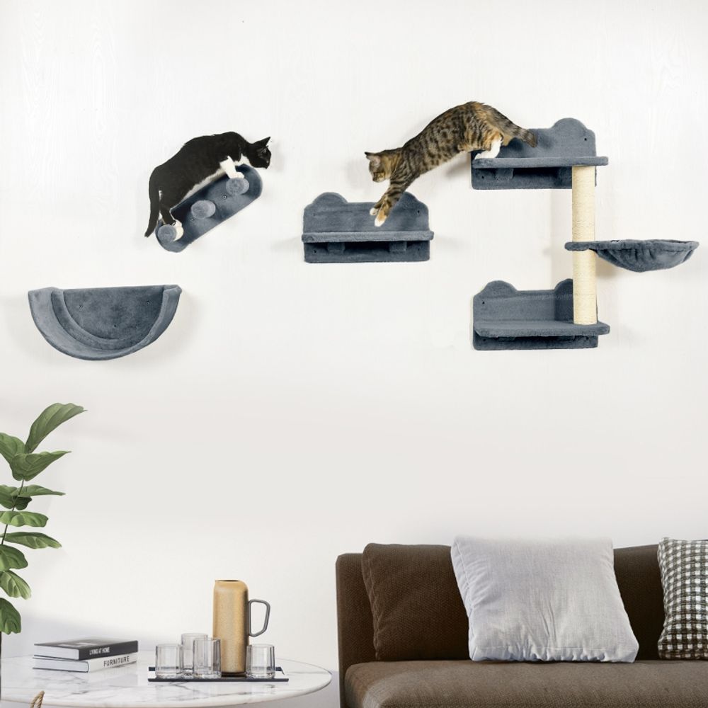 Set parcours mural chat 4 pièces sisal griffoir hamac jeu repos gris - comfortxl pet living