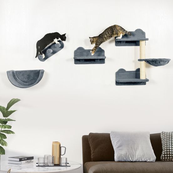 Set parcours mural chat 4 pièces sisal griffoir hamac jeu repos gris - comfortxl pet living