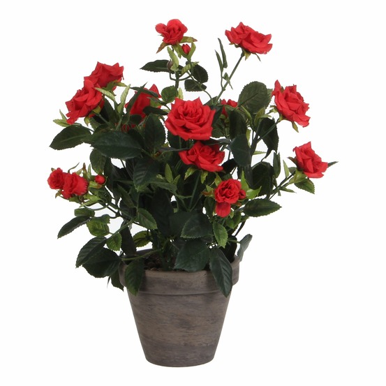 Mica decorations plante artificielle rosier en pot ciment - h33 x ø25 cm - rouge
