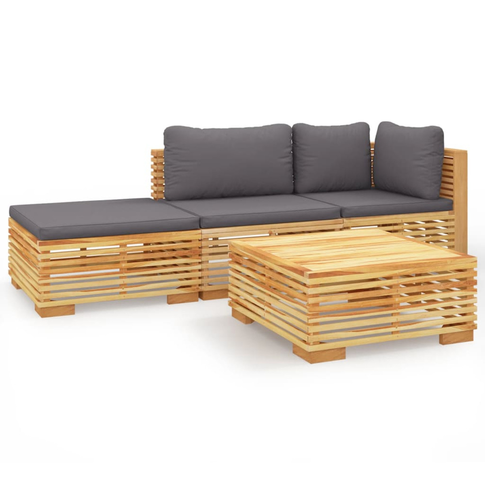 Salon de jardin 4 pcs avec coussins bois de teck solide