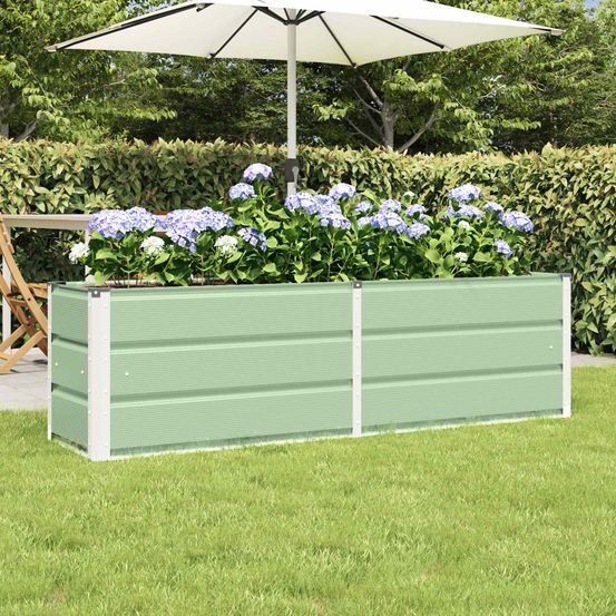 Grande jardinière acier vert 160x40x45 cm pour jardin terrasse balcon