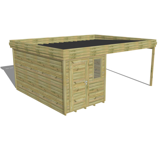 Abri de jardin bois pin traité autoclave 27mm - 5,64x4,34m / 24m2 - bac acier - plancher bois
