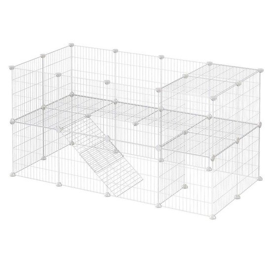 Clôture pour animaux domestiques 2 niveaux enclos modulable pour petits animaux hamsters lapins cochon d’inde panneaux grilla