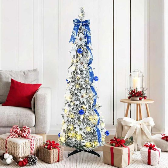 Sapin de noël artificiel dépliable pvc avec 100 led décoration fêtes vert 150 cm