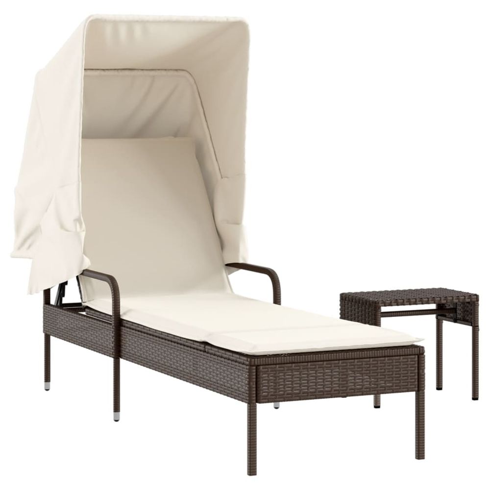 Chaise longue avec auvent et table marron résine tressée bain de soleil