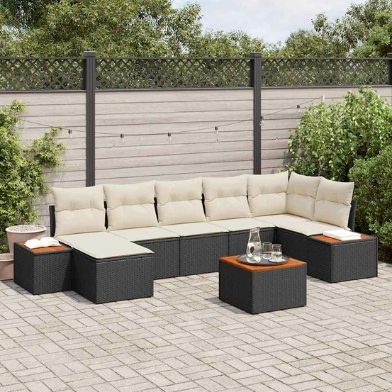 Ensemble de canapé de jardin avec coussin 8 pcs noir poly rotin