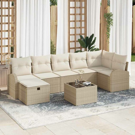 Ensemble de canapé de jardin 8 pcs beige poly rotin