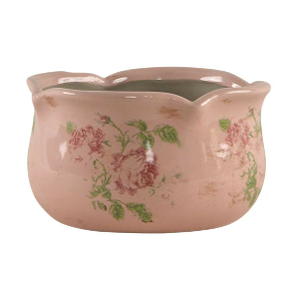 Coupe ronde bord dentelé rose ancienne ø16 x ht.9