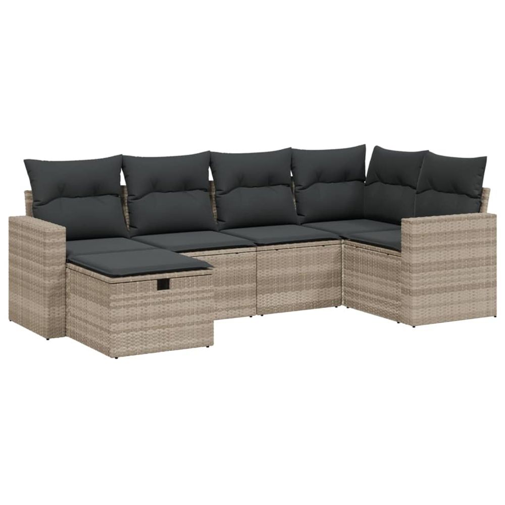 Salon de jardin 6 pcs avec coussins gris clair résine tressée