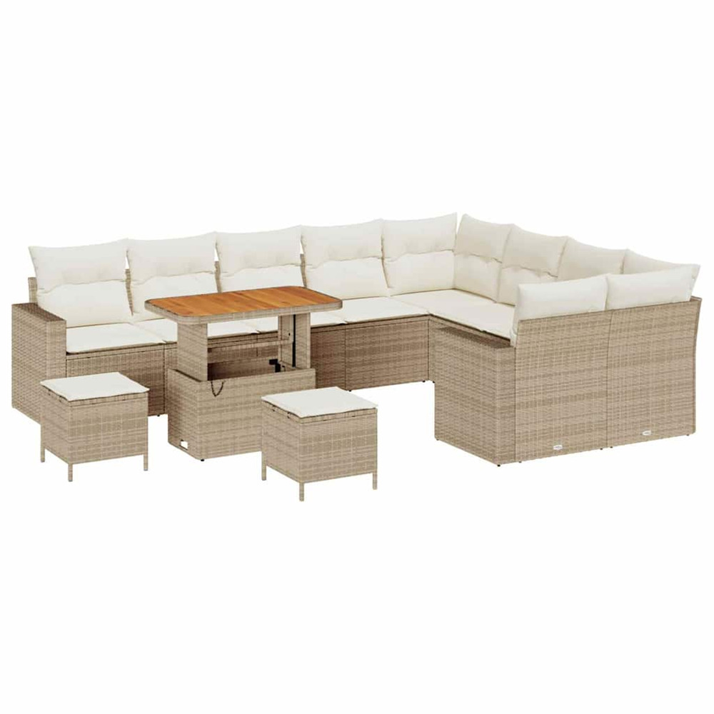 Ensemble de canapé de jardin 12 pcs beige polyrotin