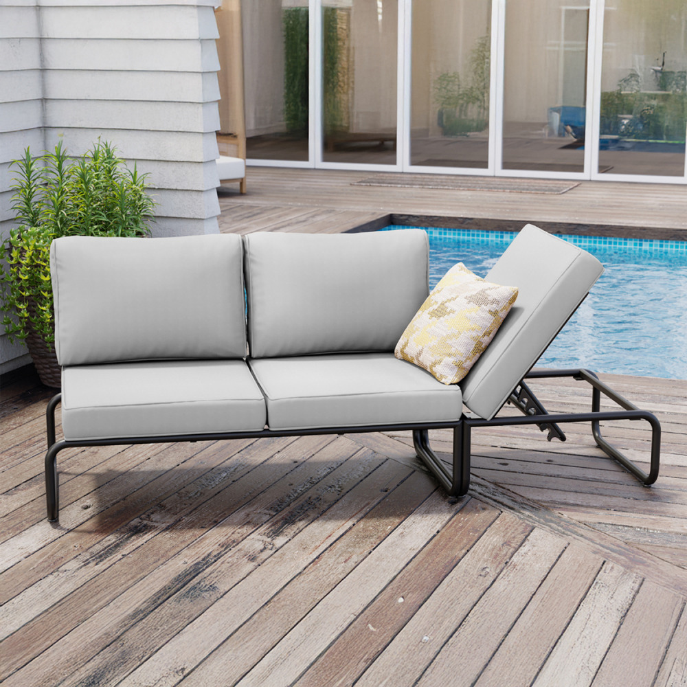 Salon de jardin canapé modulable 2-3 places gris en aluminium sorrento