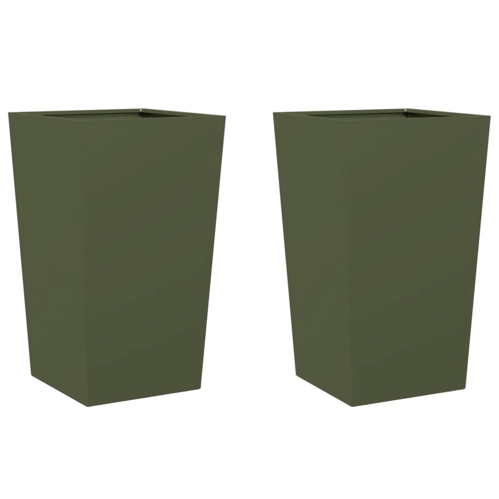 Jardinière bac lit surélevé plantes fleurs jardin terrasses lot de 2 olive 45 x 45 x 75 cm acier vert