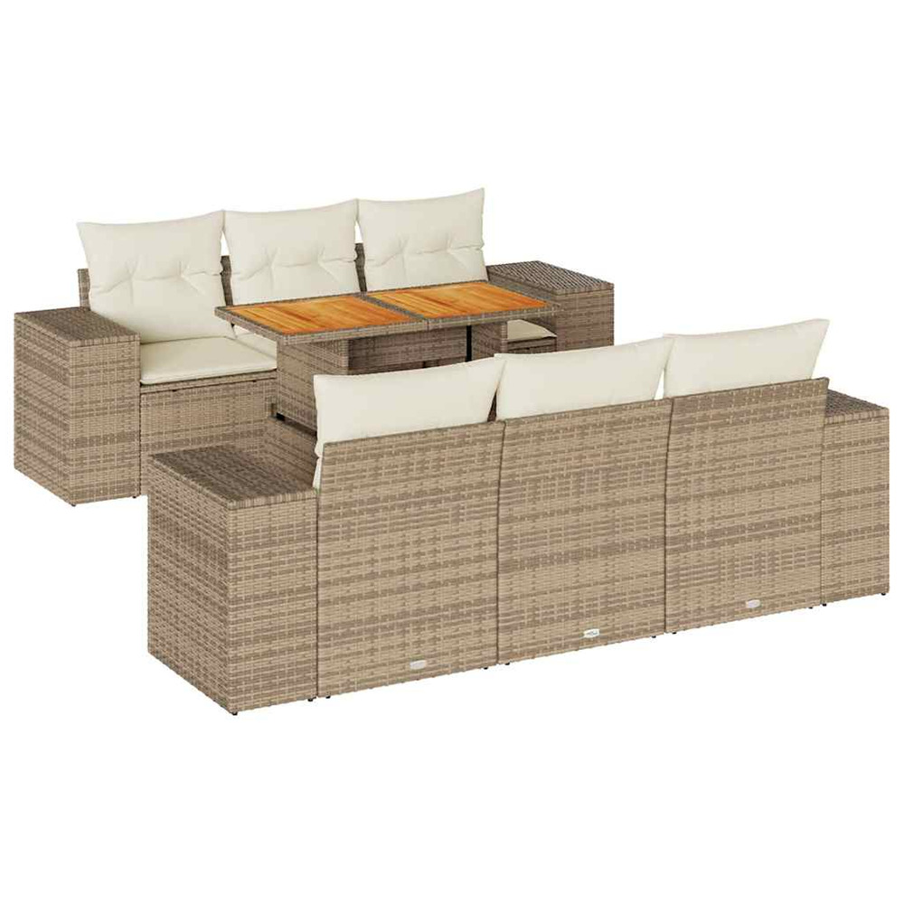 Salon de jardin avec coussins 7 pcs beige résine tressée