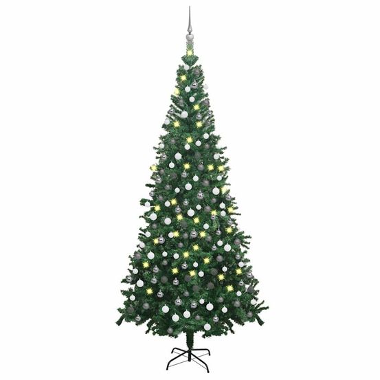 Très grand sapin de noël artificiel lumineux led et boules vert 240cm