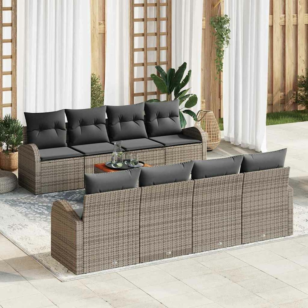 Ensemble de canapé de jardin avec coussin 9 pcs gris polyrotin