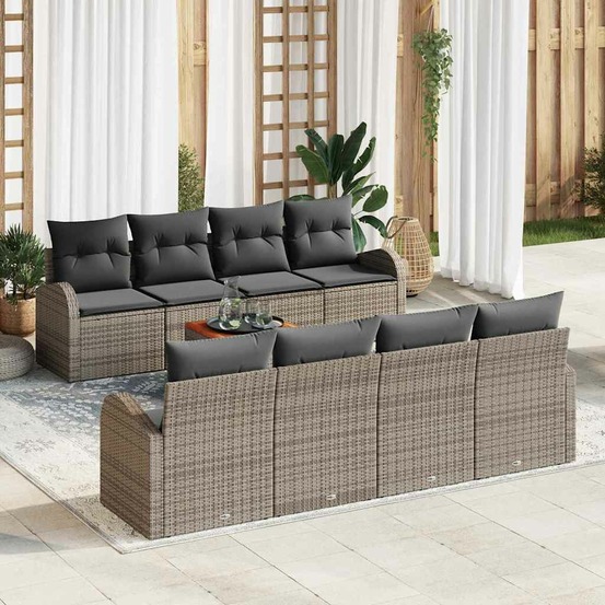 Ensemble de canapé de jardin avec coussin 9 pcs gris polyrotin