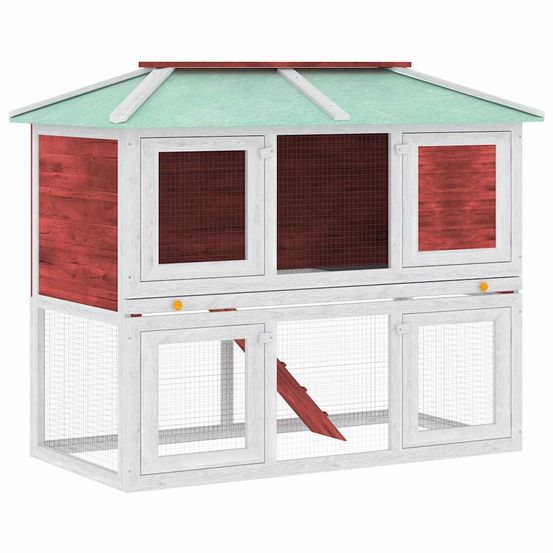 Clapier vertical en bois 2 étages pour lapins jardin rouge et blanc