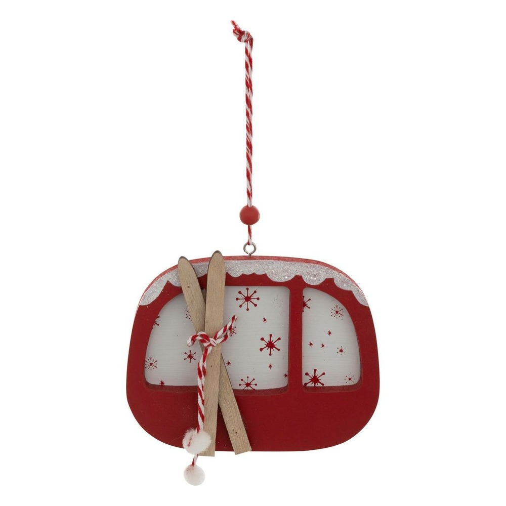 Sujet télécabine bois h.10cm rouge