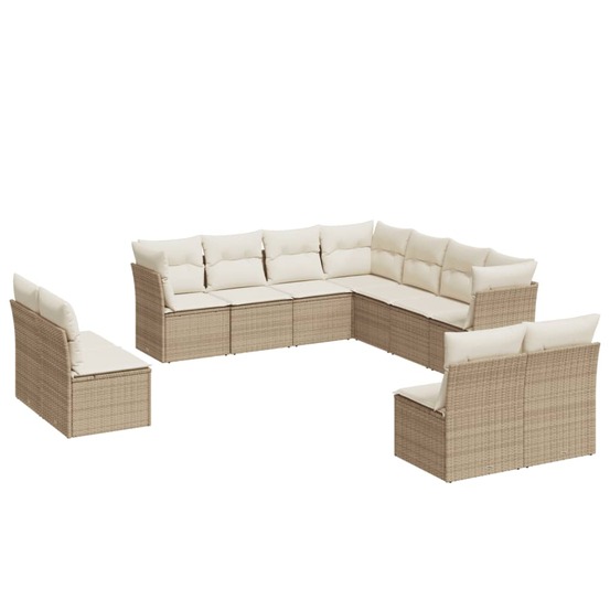 Salon de jardin 11 pcs avec coussins beige résine tressée