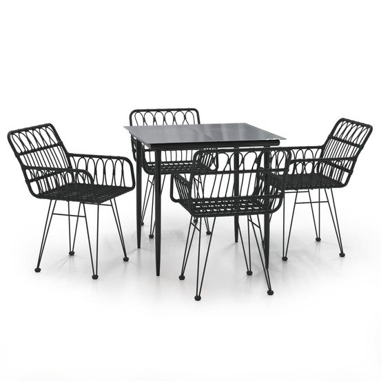 Ensemble à manger de jardin 5 pcs noir résine tressée