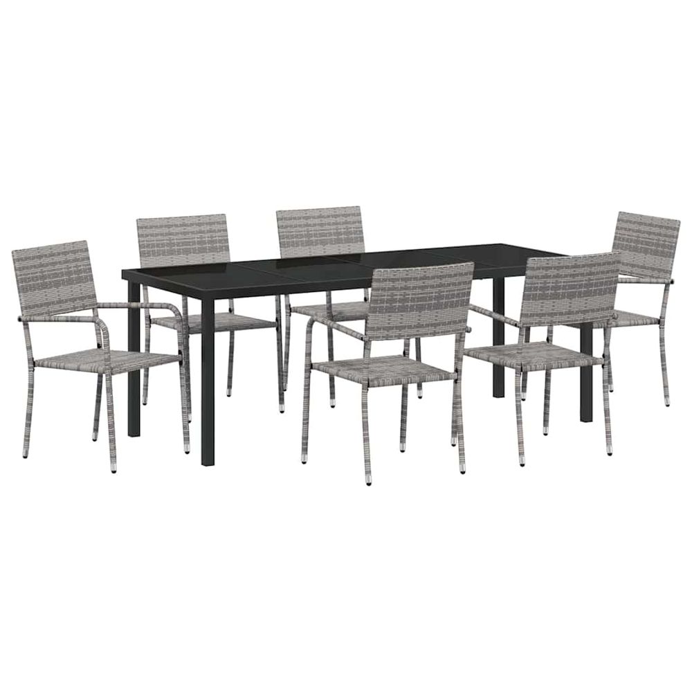 Ensemble de salle à manger pour jardin 7 pc gris polyrotin