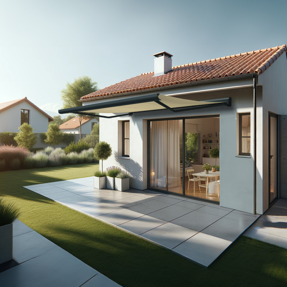 Store banne coffre intégral celeste 4,00x3,00 m (manuelle - gris anthracite stucturé ral7016st - écru)