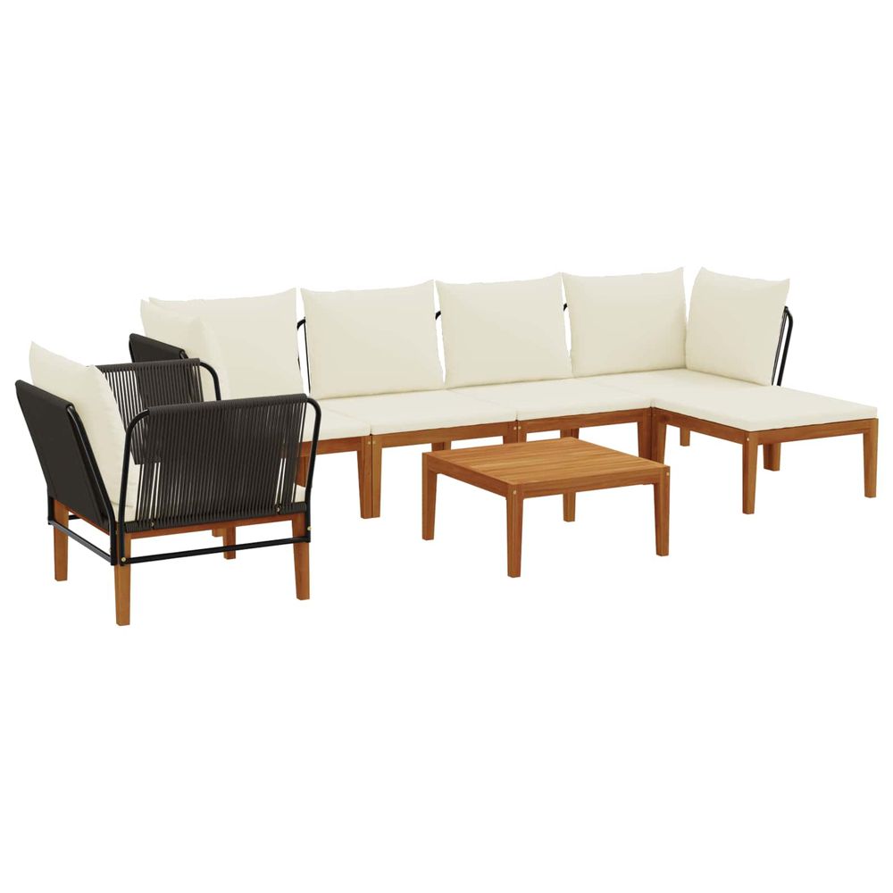 7 pc bois d'acacia massif et corde naturel