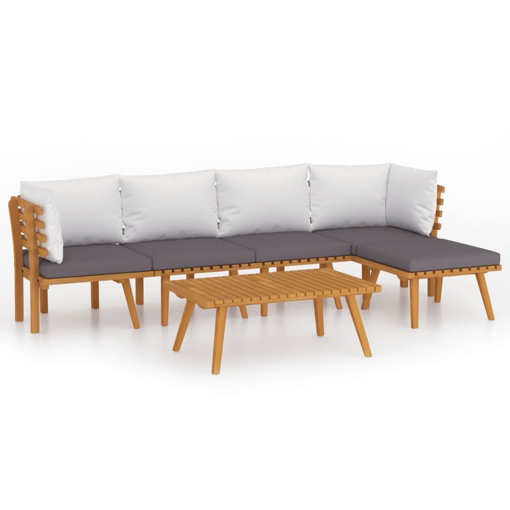 Salon de jardin 6 pcs avec coussins bois d'acacia solide