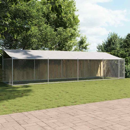 Chenil extérieur pour chien acier galvanisé avec toit et porte 8x2x2m