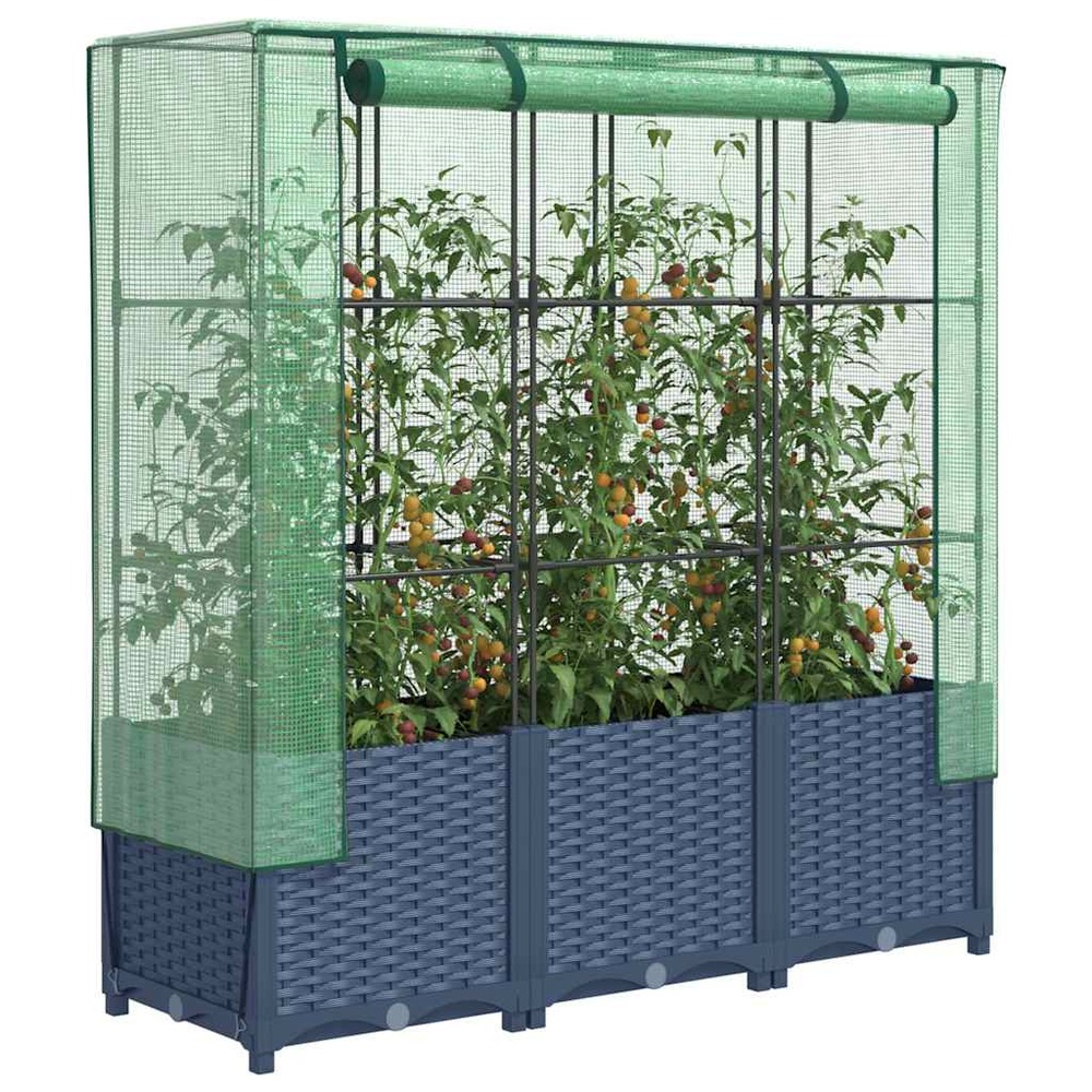 Jardinière surélevée avec housse aspect rotin 120x40x138 cm