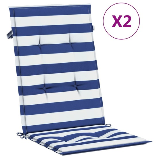 Coussins de chaise à dossier haut lot de 2 rayures bleu/blanc