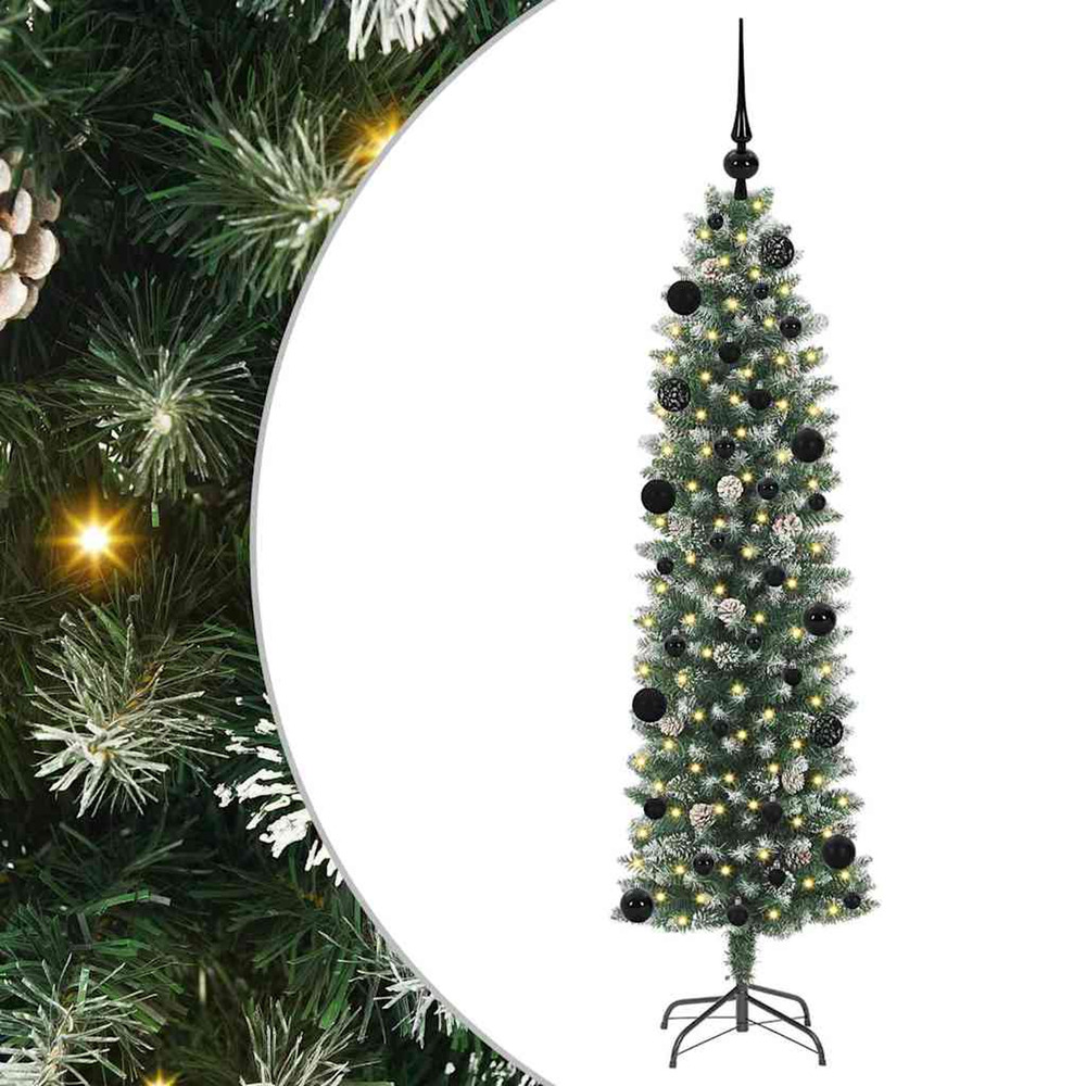 Arbre de noël artificiel slim avec 150 led vert et blanc 150 cm
