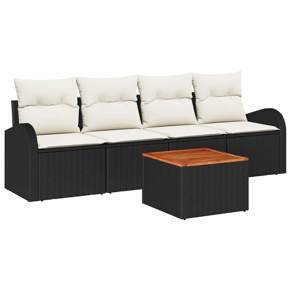 Ensemble de canapé de jardin 5 pc noir et crème polyrotin