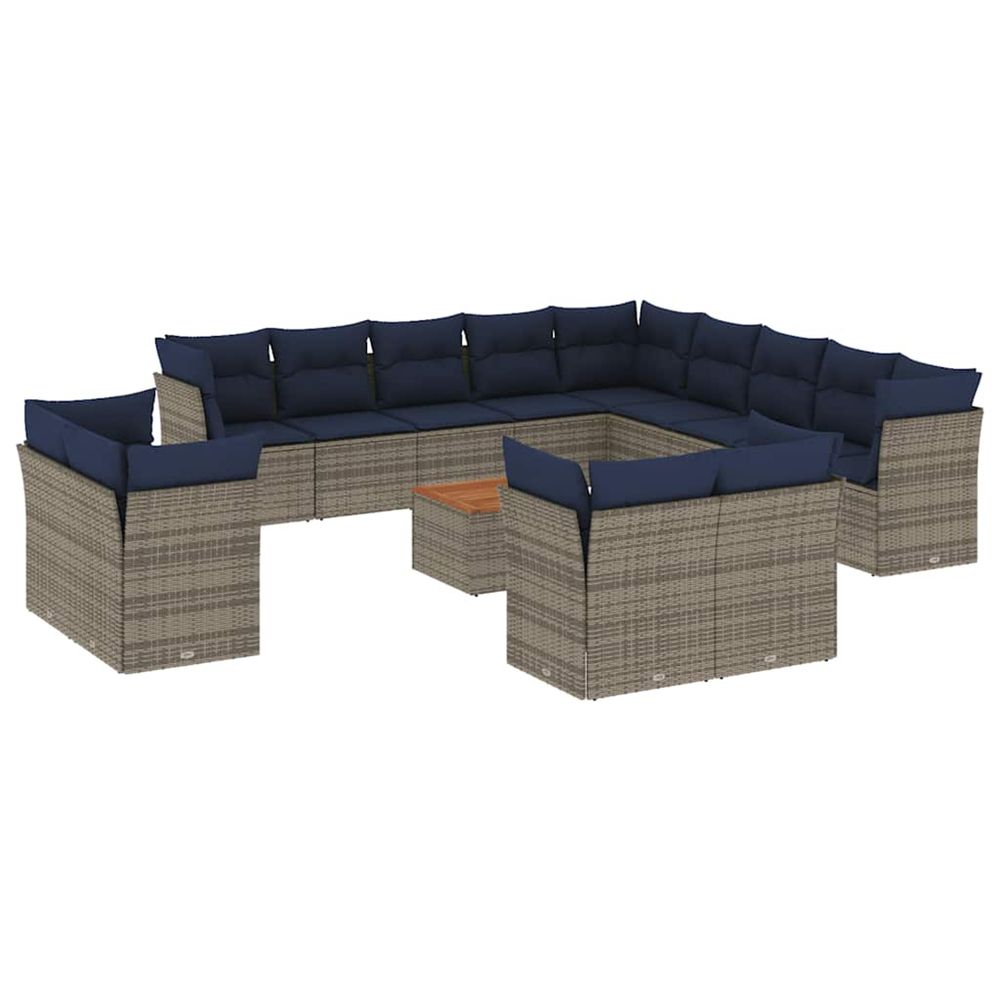 Salon de jardin avec coussins 14 pcs gris résine tressée
