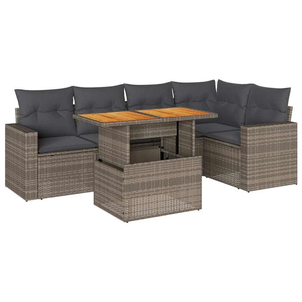 Salon de jardin 6 pcs avec coussins gris résine tressée
