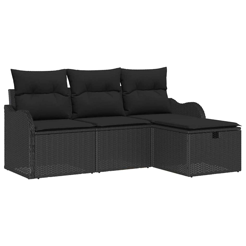 Ensemble de canapé de jardin avec coussin 4 pcs noir polyrotin