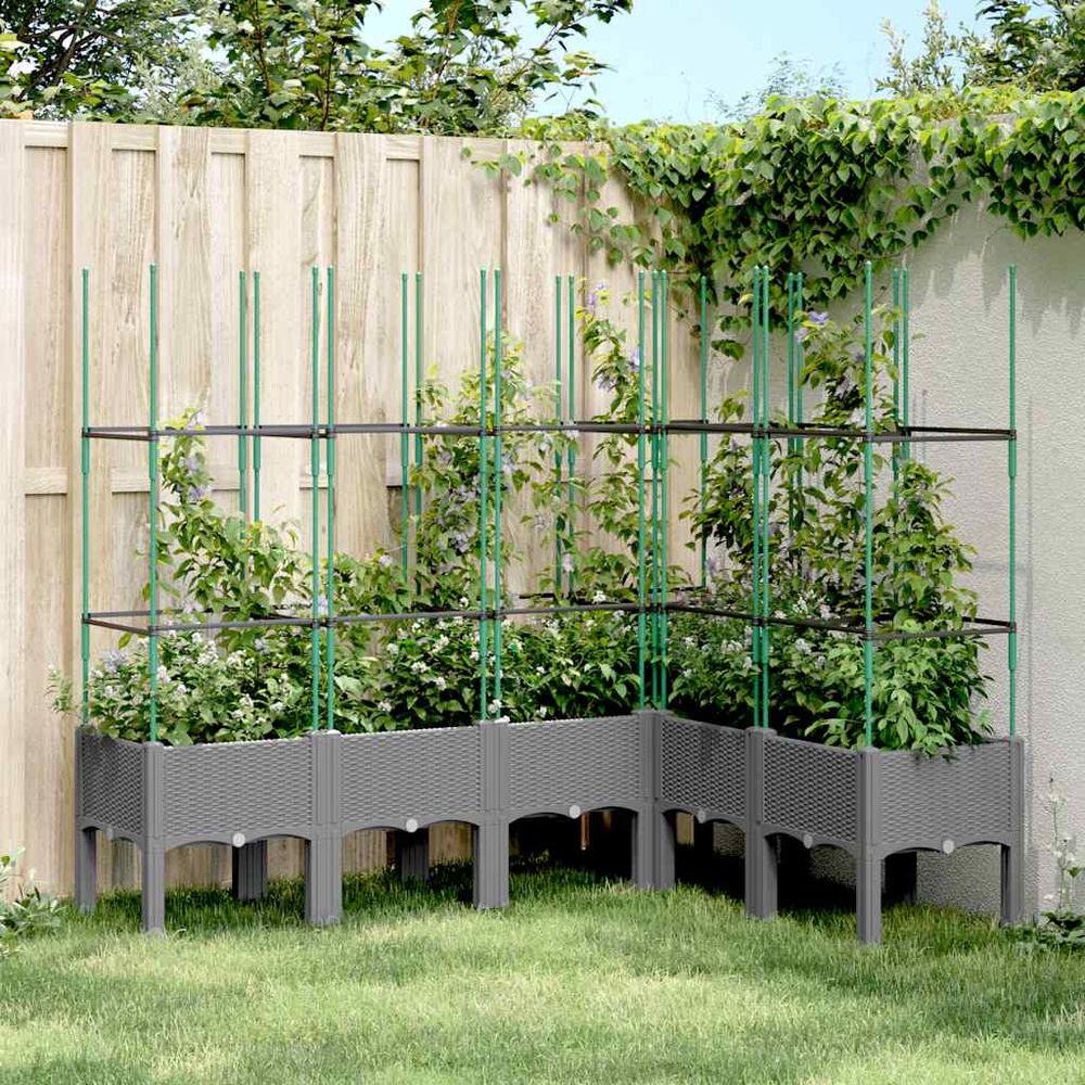 Jardinière surélevée avec treillis pp plantes grimpantes gris clair 160x120cm