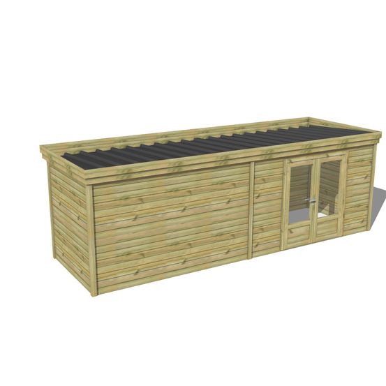 Abri de jardin bois pin traité autoclave 27mm - 6,795x2,14m / 15m2 - bac acier - abri français