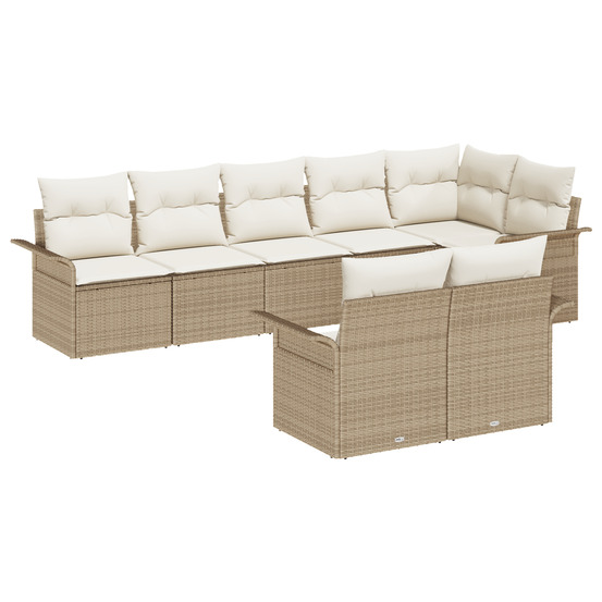 Ensemble de canapés de jardin 8 pièces avec coussins beige poly rattan