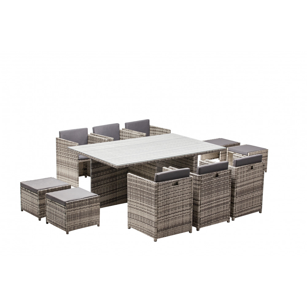 Salon de jardin encastrable 10 personnes en résine tressée gris miami